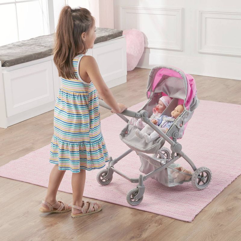 Voyage Twin Carriage Doll Stroller - Gray/Pink, 4 of 9