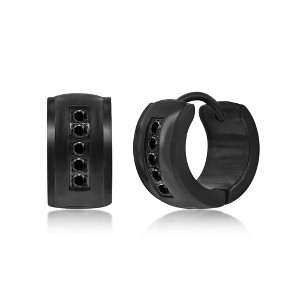 Metallo Stainless Steel 7x13mm CZ Huggie Hoop Earrings - Black Plated - Black - 1 of 2