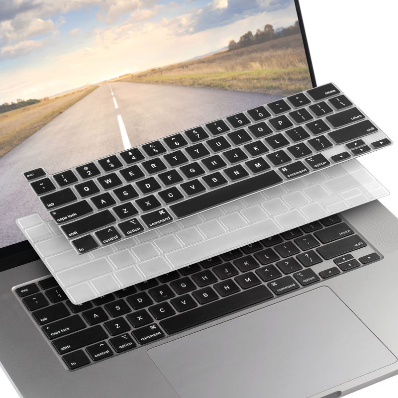 Insten 2 Pack Keyboard Cover Protector Compatible with 2020 Macbook Pro 13", Ultra Thin Silicone Skin, Tactile Feeling, Anti-Dust, Clear & Black, 2 of 10
