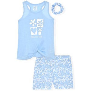 Sleep On It Girls 2-Piece Sleeveless Tank-Top Jersey Pajama Shorts Set with Matching Hair Scrunchie - 1 of 4