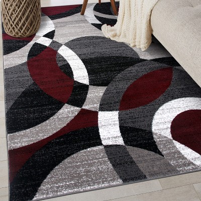 Red and Gray Geometric Circles 6' x 9' Synthetic Area Rug