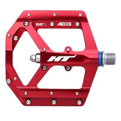 HT AE03 Evo+ Platform Pedals 9/16" Axle Aluminum Body 20 Replaceable Pins Red
