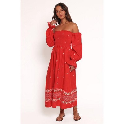 Domenica Shirred Long Sleeve Midi Dress