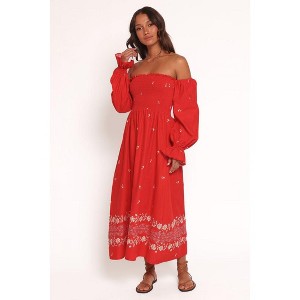 Domenica Shirred Long Sleeve Midi Dress - 1 of 4