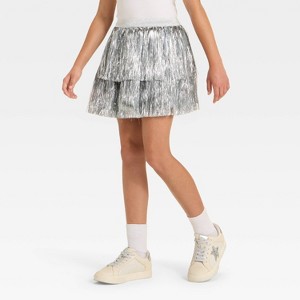 Kids' Pop Star Halloween Costume Apparel Tinsel Skirt - Hyde and EEK! Boutique™ Metallic Silver One Size Fits Most - 1 of 3