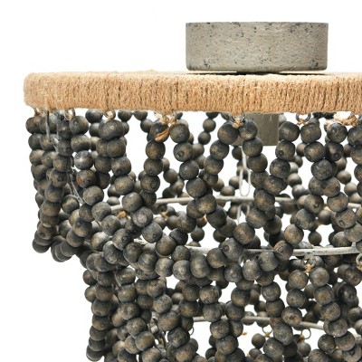 Dark Gray Wood Bead Semi-Flush Mount Chandelier