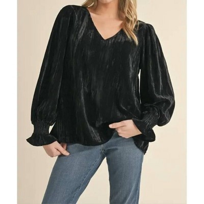 Women's Glossy Velvet Long Sleeve Top - Jodifl