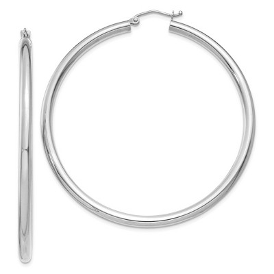 Black Bow Jewelry 3mm, 14k White Gold Classic Round Hoop Earrings, 55mm (2 1/8 Inch)