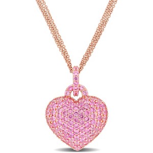 EVERLY JEWELRY | Rose Plated Sterling Silver 3 1/2 CT TGW Created Pink Sapphire Heart Pendant With Chain, 17-inch - 1 of 4