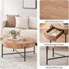 Round Coffee Table with Storage with Drawers Farmhouse Circle Table, Wood Accent Center Table Natural Living Room Tables - 4 of 4