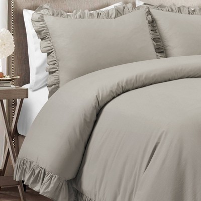 Lush Decor Full/Queen 3pc Reyna Cotton Duvet Cover Set Gray - Lush Décor: Ruffled Bedding, 450 Thread Count, OEKO-TEX Certified — фото 2