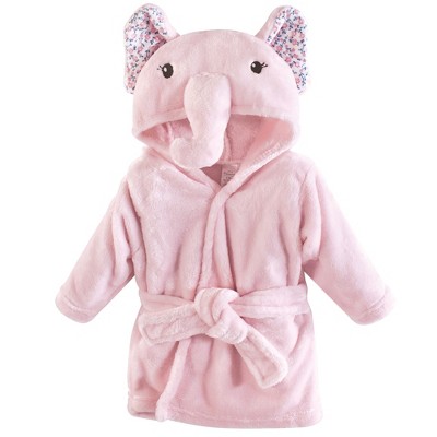 Little Treasure Baby Girl Plush Bathrobe, Floral Elephant, 0-9 Months