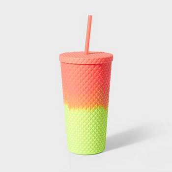 23oz Double Wall Texture Diamond Tumbler with Straw Pink/Green - Sun Squad™