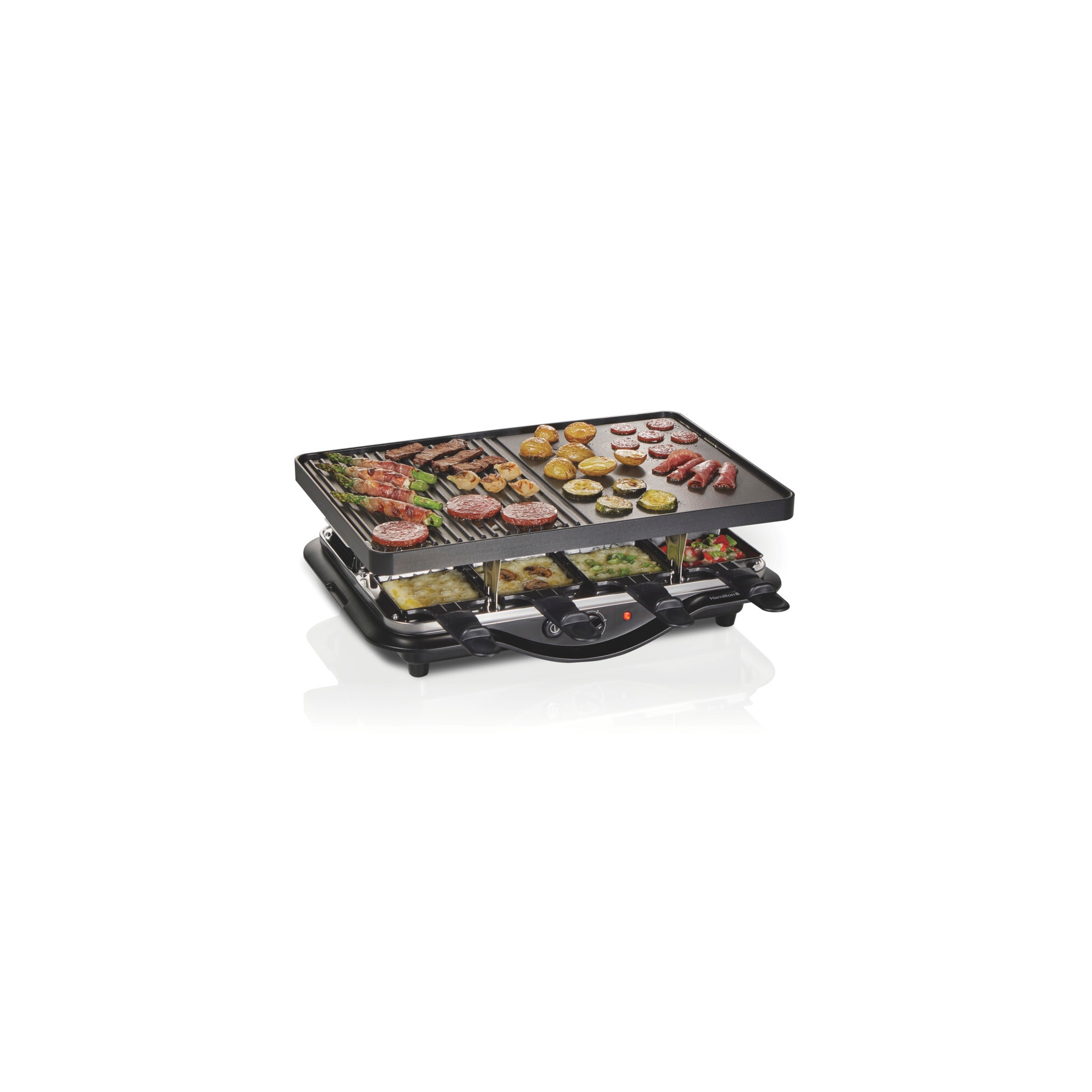 Hamilton Beach Raclette Portable Party Grill Black 31612-Mx: Nonstick Electric Griddle, Dishwasher-Safe, 1300W Cooking Appliance