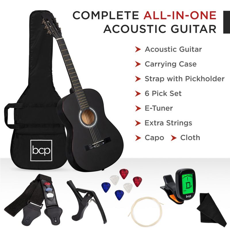 Best Choice Products 38in Beginner Acoustic Guitar Starter Kit w/ Gig Bag, Strap, Strings, 3 of 9