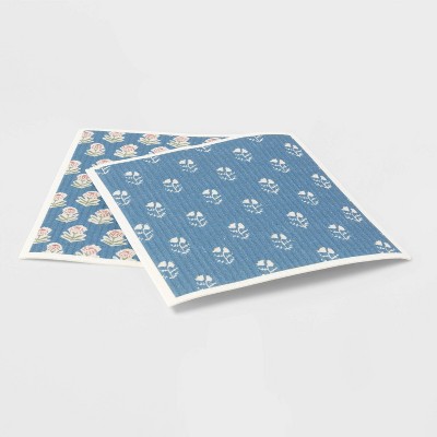 2pk Cotton Swedish Dishcloths Blue - Threshold™