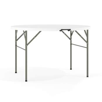 Flash Furniture Freeman 4-Foot Round Bi-Fold Granite White Plastic Banquet and Event Folding Table with Carrying Handle