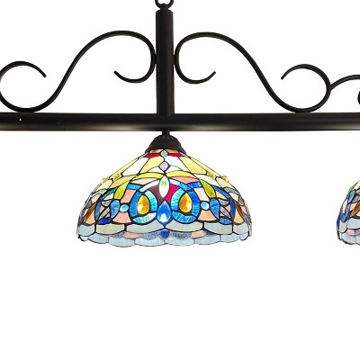 Victorian Tiffany-Style Dark Bronze Glass 3-Light Island Pendant