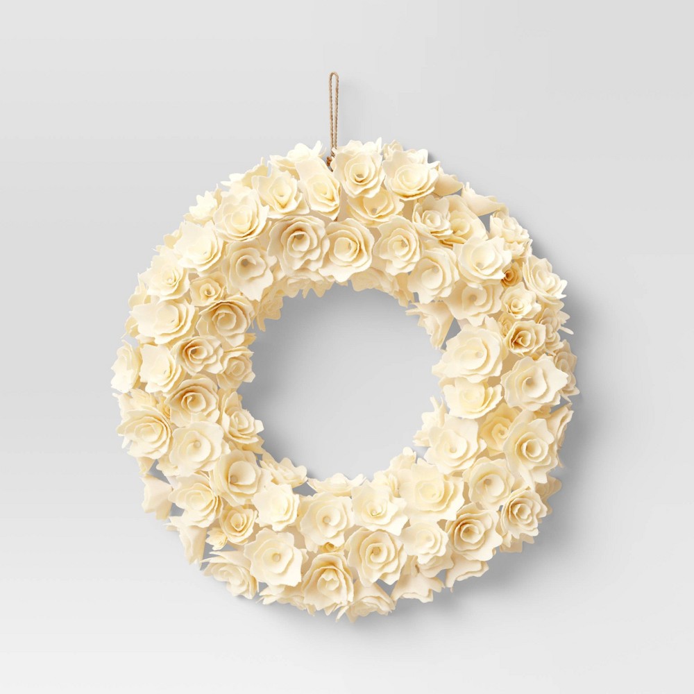 Curled Wood Wreath White - Threshold