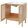 Vynxaria 30-Inch Wood Bathroom Vanity - Solid Bamboo, Handmade Rattan Doors, Ceramic Sink - Space-Saving for Small Bathrooms - 4 of 4