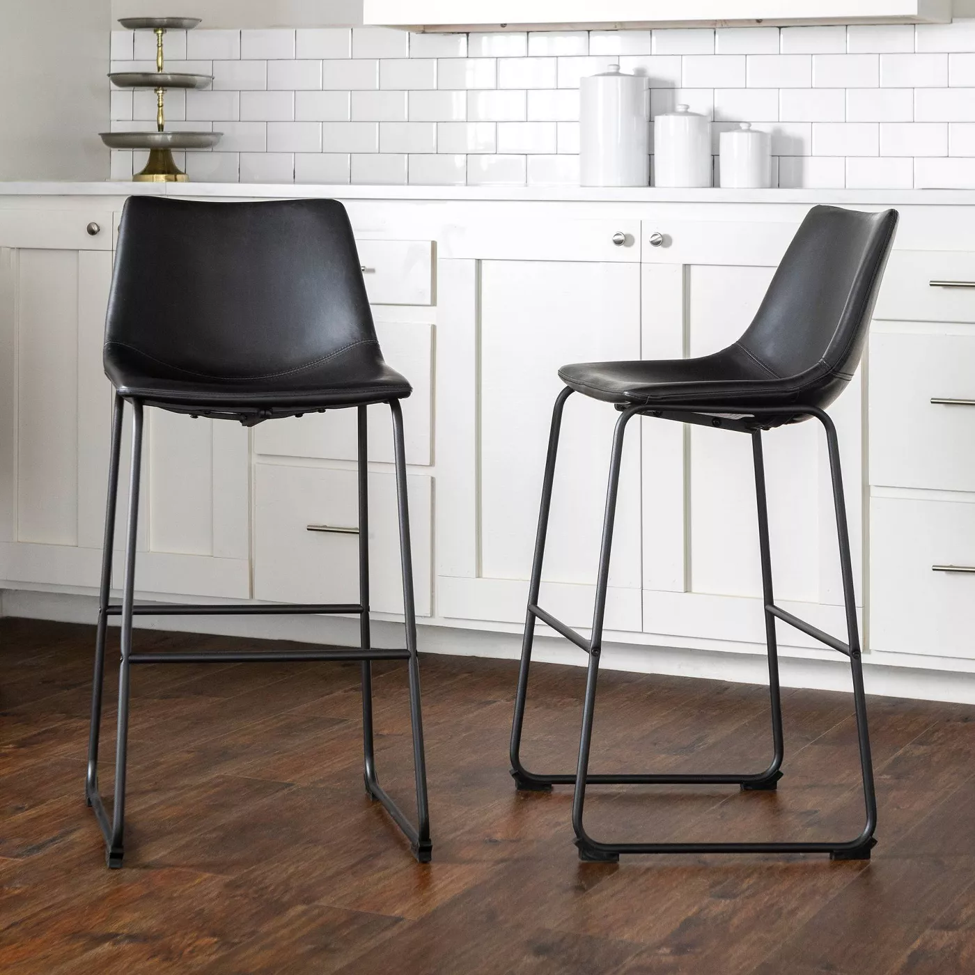 Set of 2 Laslo Modern 30" Faux Leather Low Back Barstools - Saracina Home - image 2 of 11
