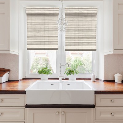 Brooklyn Distressed White Cordless Bamboo Roman Shade 48" x 64"