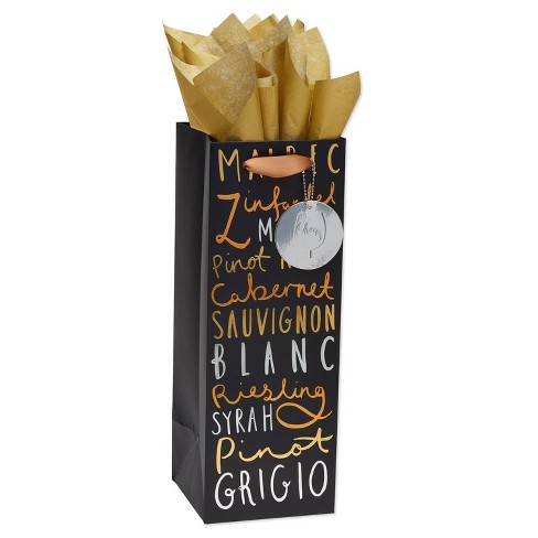 Wine Variety Beverage Gift Bag with Gold Linen Four Sheets of Tissue Paper  Gold/Black - PAPYRUS