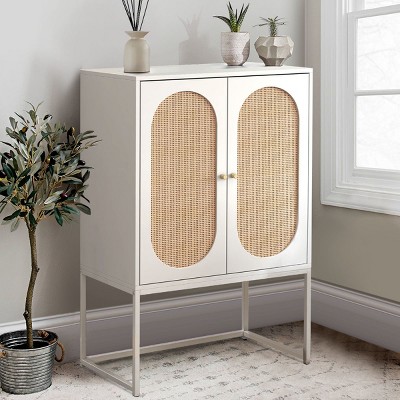 Arina Natural Rattan 2 Door High Accent Cabinet with Adjustable Shelf - The Pop Maison