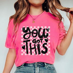 Simply Sage Market You Got This Distressed Checkered Garment Dyed Tee - L - Crunchberry - 1 of 4