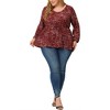 Agnes Orinda Women's Plus Size Round Neck Button Up Puff Floral Long Sleeve Casual Peplum Blouses - 2 of 4