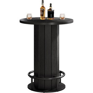 Lantine 39.4" H Round Bar Table, Wood Bistro Pub Table with Metal Ring Footrest for Dining Cocktail Living Room, Small Space,(Only Table) - 1 of 4