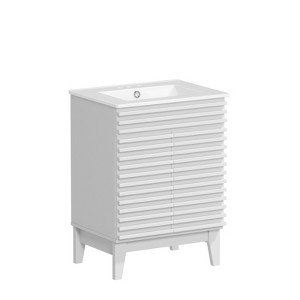 APRILSOUL  Bathroom Vanity, Mid-Century Bathroom Vanity with 2 Soft Closing Doors, Freestanding Bathroom with Wood Grain Laminate - 1 of 4