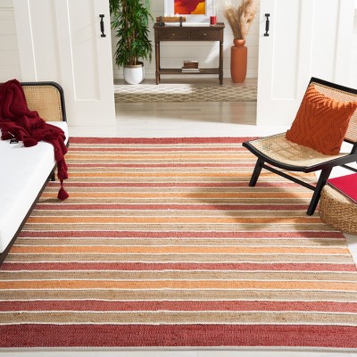 Handwoven Red and Beige Wool Striped Kilim Rug 6' x 9'
