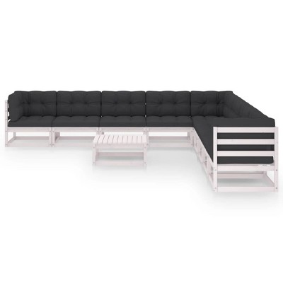 vidaXL 10 Piece Patio Lounge Set with Cushions White Solid Pinewood - White With Cushions