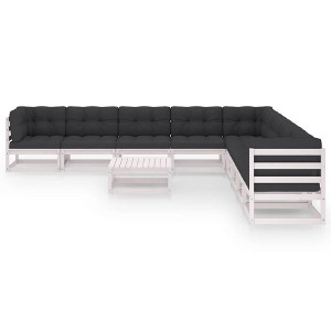 vidaXL 10 Piece Patio Lounge Set with Cushions White Solid Pinewood - White With Cushions - 1 of 4