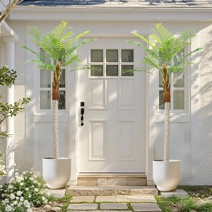Artificial Palm Trees Indoor Outdoor Decor - Set of 2 Faux Plants for Tropical Ambiance - 1 of 4