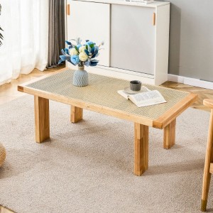 Modern And Minimalist Rectangular Rattan Tabletop With Rubber Wooden Legs, Imitation Rattan Woven Chinese Side Table - 1 of 4