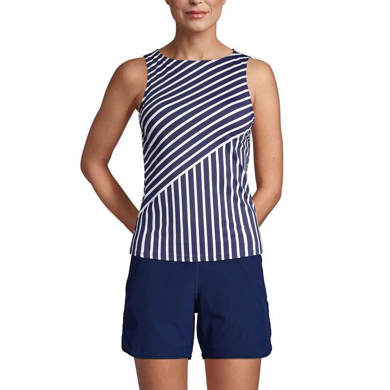 Lands' End Women's Long Chlorine Resistant High Neck UPF 50 Modest Tankini Swimsuit Top, 1 of 7