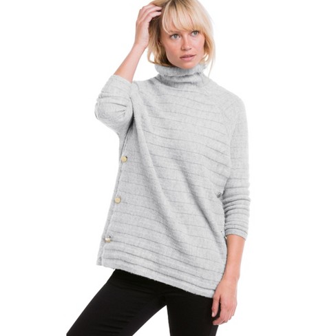 ellos Women's Plus Size Side Button Turtleneck Sweater - 10/12, Gray