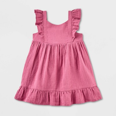 Toddler Girls' Adaptive Flutter Sleeve Woven Gauze Dress - Cat & Jack™ Pink Rose