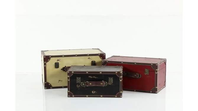 Wood and Leather (Set of 3) Trunks Red - Olivia & May, 2 of 6, play video