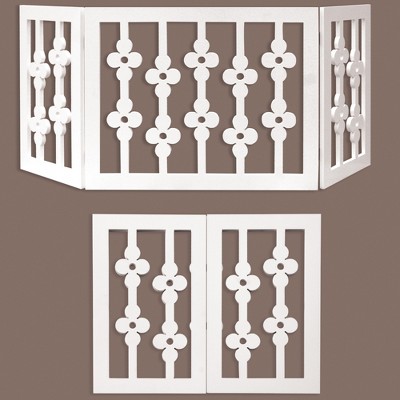 White Floral Wooden Freestanding Pet Gate for Dogs