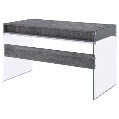 Weathered Gray 2-Drawer Writing Desk with Glass Sides