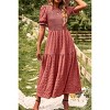 Women's Puff Short Sleeve Smocked Midi Dress Casual Summer Floral Print Elastic Waist Tiered A Line Maxi Dress - 2 of 4