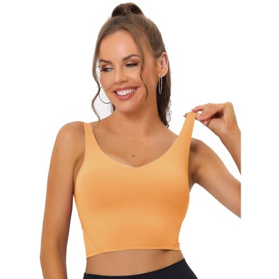 Allegra K Women's Workout Fitness Longline Wireless Padded Yoga Sports Bra  Light Orange Large