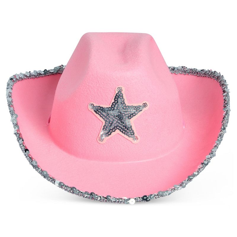 Zodaca 4-Pack Pink Cowboy Hats for Girls - Felt Cowgirl Hats for Costume, Dress Up Party (One Size Fits All), 4 of 9