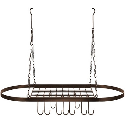Bronze Oval Metal Ceiling Pot and Pan Rack with Hooks