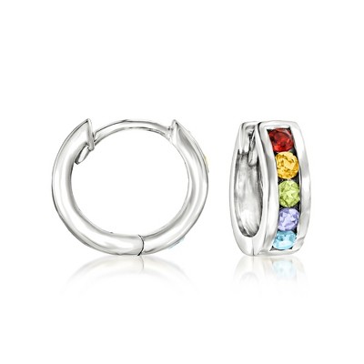 Ross-Simons 0.60 ct. t.w. Multi-Gemstone Huggie Hoop Earrings in Sterling Silver