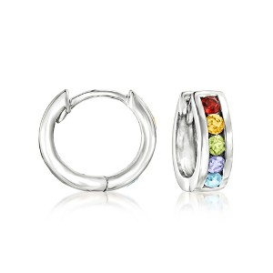 Ross-Simons 0.60 ct. t.w. Multi-Gemstone Huggie Hoop Earrings in Sterling Silver - 1 of 4