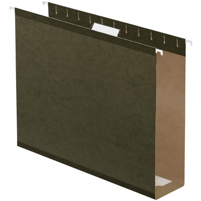 Pendaflex Extra Capacity Reinforced Hanging File Folder, 1/5 Cut Tabs, Letter Size, 3 Inch Expansion, Green, Pack of 25